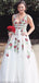 V Neck White Embroidery Long Evening Prom Dresses, Cheap Custom Sweet 16 Dresses, 18458