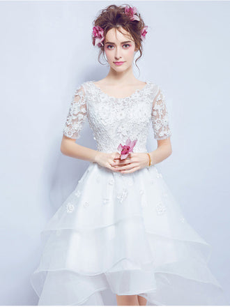 White Half Sleeves Short Homecoming Dresses,Cheap Short Prom Dresses,CM926