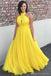 Yellow A-line Chiffon Halter Cheap Long Bridesmaid Dresses Online,WG1149