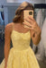 Yellow A-line Spaghetti Straps Backless Long Prom Dresses Online,12521