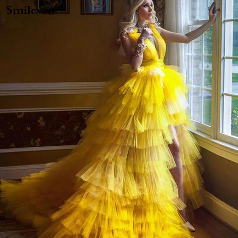 Yellow A-line V-neck Cheap Long Prom Dresses Online,Dance Dresses,12391