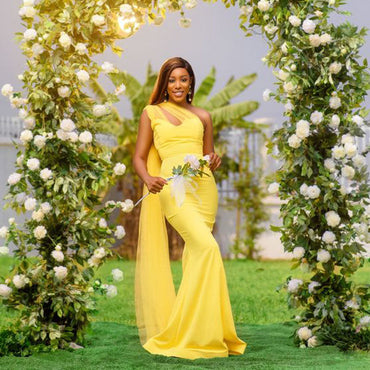 Yellow Mermaid One Shoulder Cheap Long Bridesmaid Dresses,WG1340