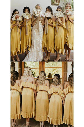 Yewllo Spaghetti Straps Short Cheap Bridesmaid Dresses Online, WG764